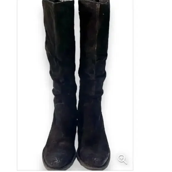 Born Doyle Tall Suede Leather Black Distressed Slouch Boots sz 8.5